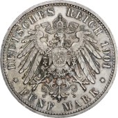 Серебряная монета " 200-летие Королевства Пруссия" 5 марок 1901 Германская Империя