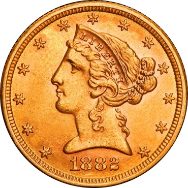 Золота монета Американський Орел 5 доларів 1882 США
