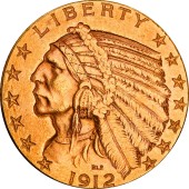 Золотая монета Американский Орел 5 долларов 1912 США