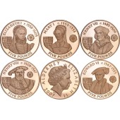 Набір срібних монет (5 шт.) Історія Монархії "Колекція Тюдорів" 5 фунтів 2007 Олдерні (пруф, позолота)