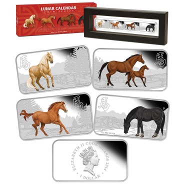 Набор серебряных монет 1oz (4 шт.) Год Коня 1 доллар 2014 Острова Кука (цветные)