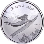 Серебряная монета 1oz Сент-Китс и Невис 2 доллара 2022 Восточные Карибы
