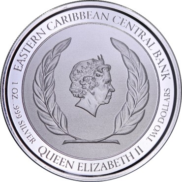 Серебряная монета 1oz Сент-Китс и Невис 2 доллара 2022 Восточные Карибы