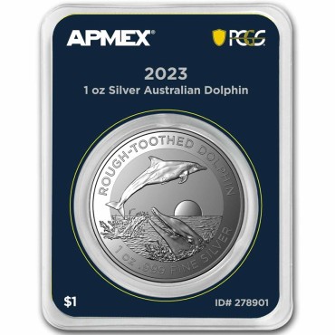 Срібна монета 1oz Зубастий Дельфін 1 долар 2023 Австралія (MintDirect® Premier + PCGS FS®)