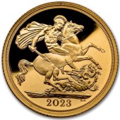 Золотая монета Соверен Карла III "Коронация Его Величества" 2023 Великобритания (пруф)