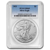 Серебряная монета 1oz Американский Орел 1 доллар 2021 США (PCGS MS69)