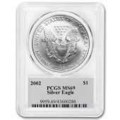 Срібна монета 1oz Американський Орел 1 долар 2002 США (PCGS MS69, Black Label)