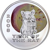 Серебряная монета Год Мыши (Крысы) 2008 1 доллар 2007 Ниуэ (цветная)