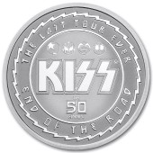 Серебряная монета 1oz "KISS" 50 лет 2 доллара 2023 Ниуэ