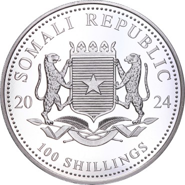 Серебряная монета 1oz Слон 100 шиллингов 2024 Сомали