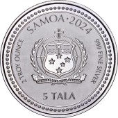 Серебряная монета 2oz Год Дракона 5 тала 2024 Самоа
