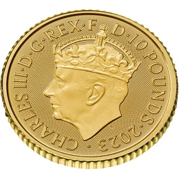 Золотая монета 1/10oz Коронация Короля Карла III 10 английских фунтов 2023 Великобритания