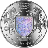 Серебряная монета 1oz Свобода 1000 Сатоши 2023 Соединенные Крипто Штаты