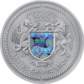 Серебряная монета 2oz Бинарный Орел 1000 Сатоши 2023 Соединенные Крипто Штаты