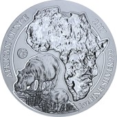 Серебряная монета FABULOUS 15 (F15) Гиппопотам 50 франков 2017 Руанда