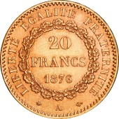 Золота монета 20 франків 1876 Франція