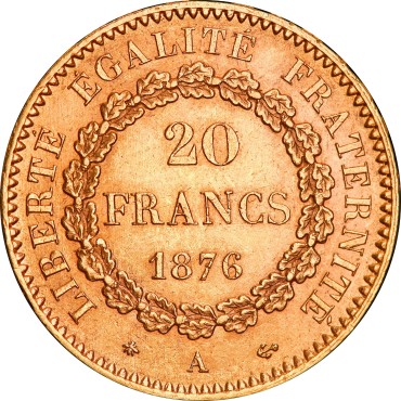 Золота монета 20 франків 1876 Франція