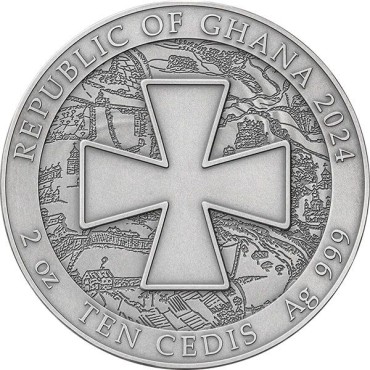 Срібна монета 2oz Україна. Загартована У Боях 10 седи 2024 Гана (кольорова, antique)
