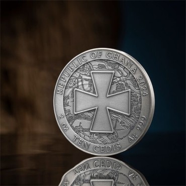 Серебряная монета 2oz Украина. Закаленная В Боях 10 седи 2024 Гана (цветная, antique)