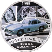 Серебряная монета 1oz Автомобиль "1955 Mercedes-Benz 300SL Gullwing" 1 доллар 2006 Тувалу (цветная)
