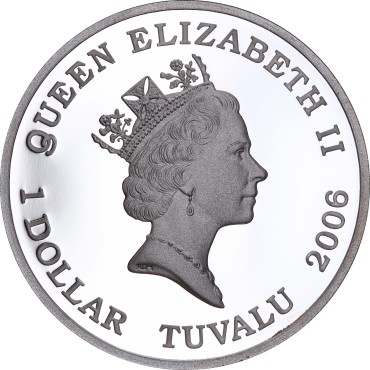 Серебряная монета 1oz Автомобиль "1955 Mercedes-Benz 300SL Gullwing" 1 доллар 2006 Тувалу (цветная)