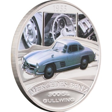 Серебряная монета 1oz Автомобиль "1955 Mercedes-Benz 300SL Gullwing" 1 доллар 2006 Тувалу (цветная)