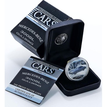 Серебряная монета 1oz Автомобиль "1955 Mercedes-Benz 300SL Gullwing" 1 доллар 2006 Тувалу (цветная)