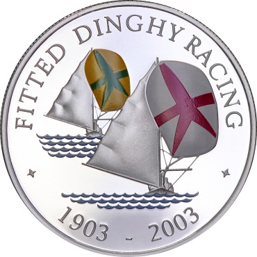 Серебряная монета Гонки На Шлюпках 5 долларов 2003 Бермудские Острова (цветная)