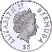 Серебряная монета Гонки На Шлюпках 5 долларов 2003 Бермудские Острова (цветная)