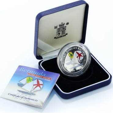 Серебряная монета Гонки На Шлюпках 5 долларов 2003 Бермудские Острова (цветная)