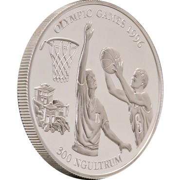 Срібна монета 1oz XXVI літні Олімпійські Ігри Атланта 1996 "Баскетбол" 300 нгултрумів 1994 Бутан