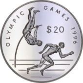 Срібна монета 1oz XXVI літні Олімпійські Ігри Атланта 1996 "Стрибки З Шестом" 20 доларів 1993 Острови Кука