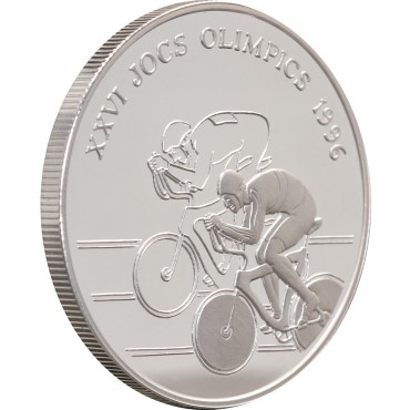 Срібна монета 1 унція XXVI Літні Олімпійські ігри Атланта 1996 «Велоспорт» 10 динарів 1994 Андорра
