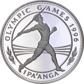 Серебряная монета 1oz XXVI летние Олимпийские Игры Атланта 1996 "Метание Копья" 1 паанга 1994 Тонга