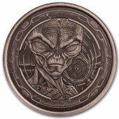 Серебряная монета 1oz Космический Пришелец 5 седи 2022 Гана (Antique)