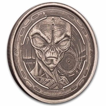 Срібна монета 1oz Космічний Прибулець 5 седі 2022 Гана (Antique)