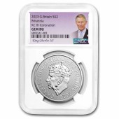 Срібна монета 1oz Британія 2 англійських фунта 2023 Великобританія (Король Карл III Коронація) (NGC GEM BU King Label)