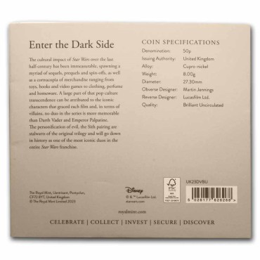 Монета Звездные Войны: Дарт Вейдер и Император Палпатин 50 пенсов 2023 Великобритания