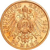 Золотая монета Вильгельм II в мундире 20 марок 1913 Пруссия Германская Империя