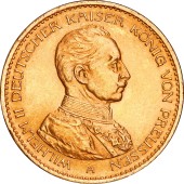 Золотая монета Вильгельм II в мундире 20 марок 1914 Пруссия Германская Империя