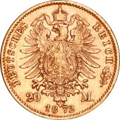 Золотая монета Людвиг II 20 марок 1872 Бавария Германская Империя
