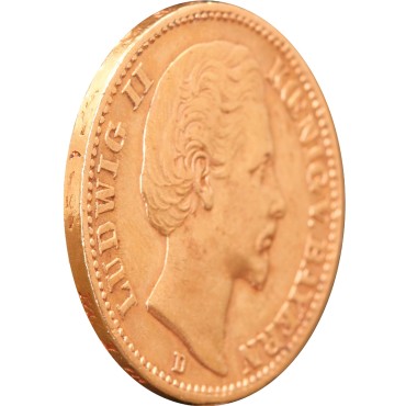 Золотая монета Людвиг II 20 марок 1872 Бавария Германская Империя