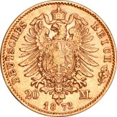 Золотая монета Людвиг II 20 марок 1873 Бавария Германская Империя