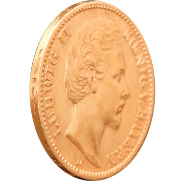 Золотая монета Людвиг II 20 марок 1873 Бавария Германская Империя