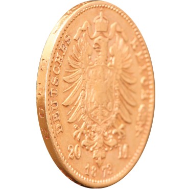 Золотая монета Людвиг II 20 марок 1873 Бавария Германская Империя