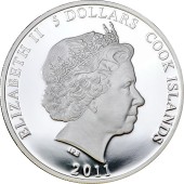 Серебряная монета 1oz Котенок Гав 5 долларов 2011 Острова Кука (цветная)