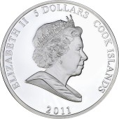 Серебряная монета 1oz Иа-Иа 5 долларов 2011 Острова Кука (цветная)