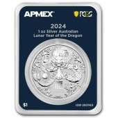 Серебряная монета 1oz Год Дракона 1 доллар 2024 Австралия (MD Premier + PCGS FirstStrike®)