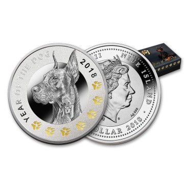 Серебряная монета Год Собаки 1 доллар 2018 Ниуэ