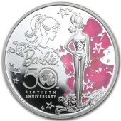 Срібна монета 1oz Барбі 50-річчя 1 долар 2009 Тувалу (кольорова, пруф)